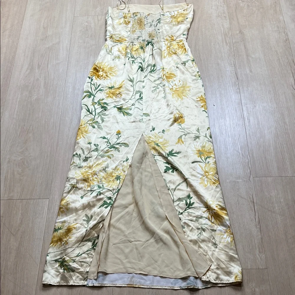 Reformation Frankie Silk Maxi Dress Gown Honeyglow Floral Party Wedding, SIZE 0 - Picture 7 of 12